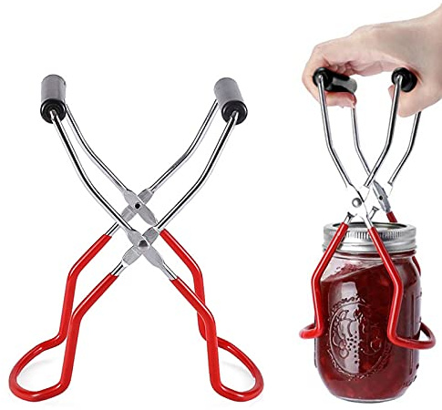 Cosswe Einmachglas-Heber, Glasheber Zange für Heiße Einmachgläser, Edelstahl, Silber,rot,schwarz, 22.5 cm, Modern