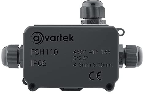 AVARTEK - IP66 Junction Box Waterproof, 3-Way Outdoor Extension Electrical Cable Protector, PG9 Connector Gland, Cable Diameter Ø 4mm-8mm (Black)