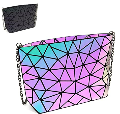 CAFINY Petite Pochette géométrique pour Femmes Portefeuille Quotidien Lumineux Accessoire à épaule géométrique Bandoulière holographique