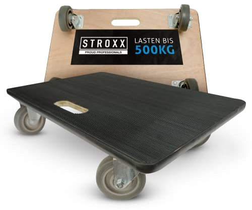 STROXX – 1x Transportroller mit 500kg Traglast (600 x 400 x 145mm) – Rollbrett mit rutschfestem Gummibelag – Möbelroller für Umzug & sperrige Gegenstände