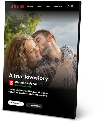 ARTFAVES® Personalisiertes Bild - Netflix Bild - LOVESTORY - Geschenk mit eigenem Foto und Text als Poster 21 x 30/30 x 40 cm ohne/mit Rahmen oder als Holzbild