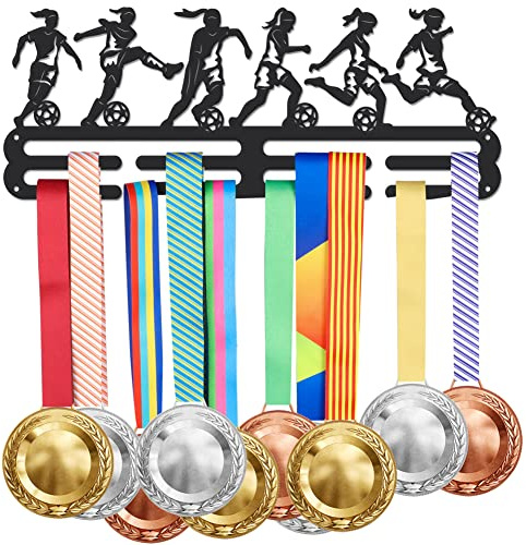SUPERDANT Fußball Medaillen Aufbewahrung Mädchen Medaille Aufhängedekor Sport Frauen Fußball Medaillen Halter Wandhalterung Band Medaillenhalter Dekoration Eisenhaken Geschenke für Sportler Kinder