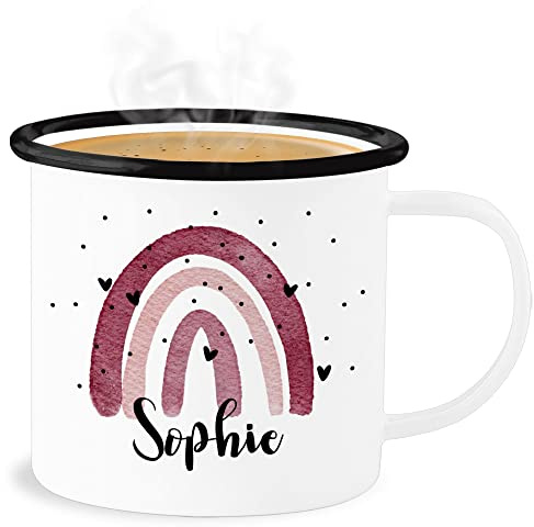 Emaille Becher Blechbecher - Boho Regenbogen I Boho Rainbow - 300 ml - Weiß Schwarz - trinktasse kinder kaffeetasse name kita tasse kinderbecher bohemian personalisierter tassen metalltasse