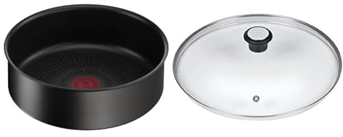 Tefal Ingenio Eco Resist Sauteuse 24 cm, Induction, Indicateur de démarrage de cuisson, L3973502, Noir & 280975 Couvercle en Verre avec Rebord en Acier Inoxydable et Régulateur de Vapeur, 24 cm