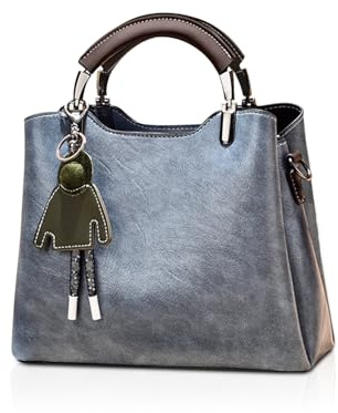 NICOLE & DORIS Handtasche Damen Klein Umhängetasche Crossbody PU Leder Henkeltasche Schultertasche Vintage Mini Tasche Satchel Handtasche mit Anhänger Blau