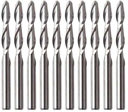 Bestgle 10pcs 1/8 Shank Double Flute Ball Nose End Mill Spiral Upcut Bit End Milling Cutter CNC Router Bits Set (3.175 x 17mm)