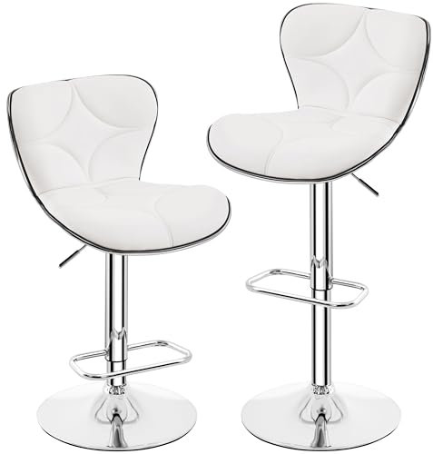Yaheetech Barhocker 2er Set Höhenverstellbarer Barstühle aus Kunstleder 360° Drehbar Küchenstühle mit Rückenlehne fürs Esszimmer/Café/Bar/Salon, Weiß