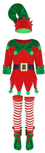 iiniim Kinder Weihnachtself Kostüm Jungen Mädchen Wichtel Kostüm Weihnachts Elfen Kostüm Weihnachtsfeier Fasching Karneval Kostüm Rot 122-128