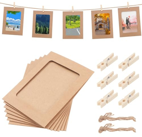 HonGien Papier Bilderrahmen, 50 Stück Kraftpapier Bilderrahmen, Hängende Album Rahmen für die Anzeige von Schönen Niedlichen Fotos und Dectorating Home Klassenzimmer Büro (Holzfarbe)