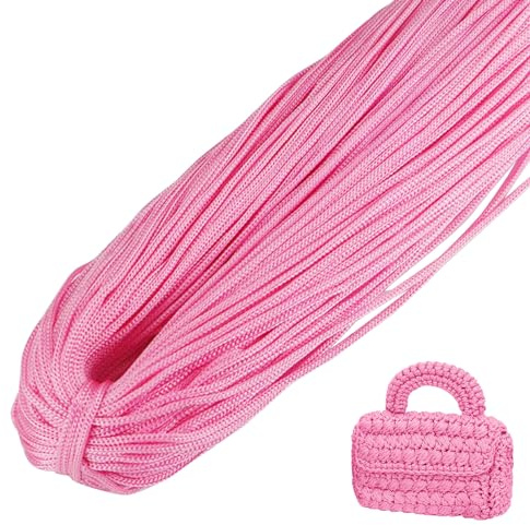 LEREATI Polyester Garn, Makramee Garn 3mm x 200m Polyester-Seil Polypropylen-Kordel Makramee Schnur Geflochten für Handtasche, Häkeltasche, Strickwaren, Wohndekorationen (Helles Rosa)