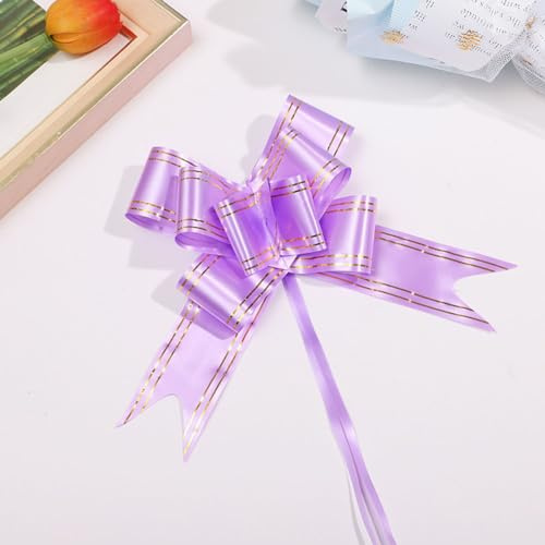 30 Stück Geschenk Schleife, Lila Ziehschleife, Geschenkschleife zum Basteln und Verpacken, Pull Bögen, Dekoschleifen für Geschenke Tüten Hochzeit Geburtstag Weihnachten, pull bow gift bow gold purple