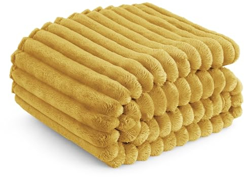 BEDSURE Kuscheldecke 150x200 Zimmer Deko - Tagesdecke, Gelb | Geschenke für Frauen, Weich Sofadecke & Wolldecke, Warme Grobe Korddecke für Couch, Schlafzimmer & Wohnzimmer,Waschbar