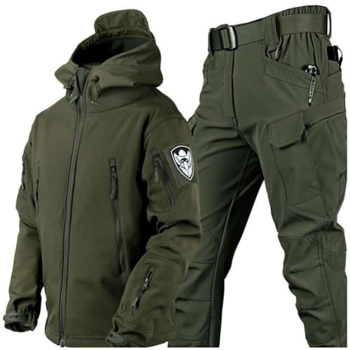 SHAIRMB Taktische Jacke für Herren und Kampfhosen Satz, Militärische Taktik Kampfuniform, Wasserdicht Softshell-Jacke Hose, Jagd ACU-Militäruniform, Kleidung jagen,Grün,XXL