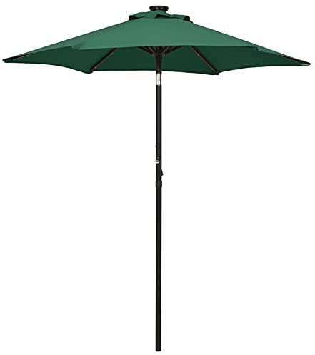 Homgoday Sonnenschirm mit LED-Leuchten Balkonschirm Gartenschirm Marktschirm Strandschirm Terrassenschirm Schirm UV-Schutz mit Kurbel & Kippbaren Designs Grün 200x211 cm Aluminium