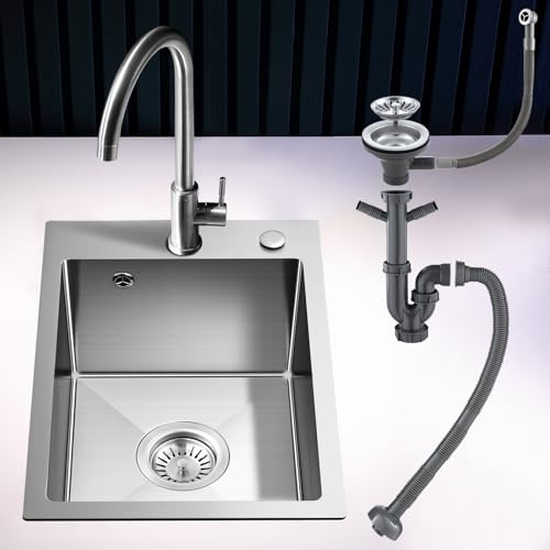 ROVOGO Küchenspüle 50x35cm Edelstahl 304 Gebürstet inkl. Ablauf & Überlauf | Spülbecken Küche mit vollst. Ablaufset, Armatur- & Seifenbohrungen, Edelstahlspüle für Küche, Einbau Spüle 1 Becken