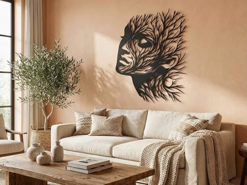 VAILLA Gesichter Wanddeko aus Holz 3D – Wandbild Wohnzimmer Schlafzimmer | MDF Sperrholz, Lasergeschnitten, Gesichter Linienkunst, 5 Größen, Schwarz Silber, personalisierbar, Eingang Esszimmer Büro