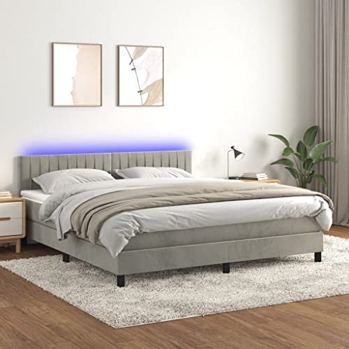 IKAYAA Boxspringbett 180 x 200 cm - Bett mit LED Beleuchtung, Topper & Matratzen - Boxspringbett 180 x 200 cm mit Matratze, Einzelbett mit Matratze, Polsterbett 180 x 200 cm Hellgrau Type-33