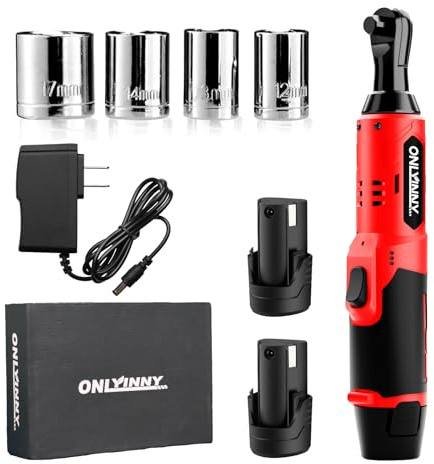 OnlyinNY Clé à cliquet sans fil 12 V, cliquet sans fil 3/8 de 400 tr/min de puissance et 2 batteries lithium-ion 2,0 Ah, clé à cliquet électrique avec 7 douilles et chargeur,