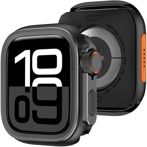Amizee 2 in 1 Schutzhülle Kompatibel für Apple Watch Series 11/10 46mm Hülle, Hart PC Bumper Kratzfest Ultradünne Metallrahmen Schutz Schutzhülle für iWatch 46mm, Schwarz