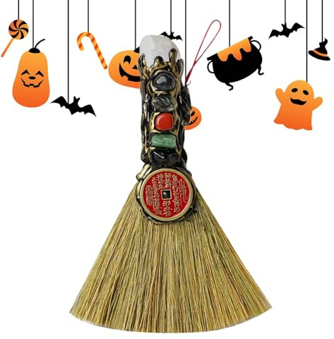 Escoba de - Escoba de - Pequeño colgante de escoba de de Halloween, decoración pagana de brujas, escoba de piedras preciosas naturales para el hogar