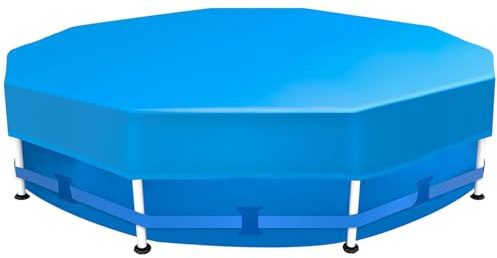 Sekey Poolabdeckung Rund 305 cm – Passend für Runde Stahlrahmenbecken | Verstellbare Schnallen & Klettverschlüssen | Wind- & Staubdicht | Reißfestes Hochdichtes Abdeckplane | Blau