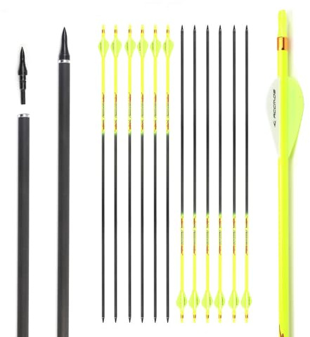 PHILOCS 12 Stück ID 6,2 mm Gelber Schaft Jagdpfeile, Spine 300 340 400 500 600 700 800, für Compound-Bogen Recurve-Bögen Bogenschießen (32inch,Spine 340)