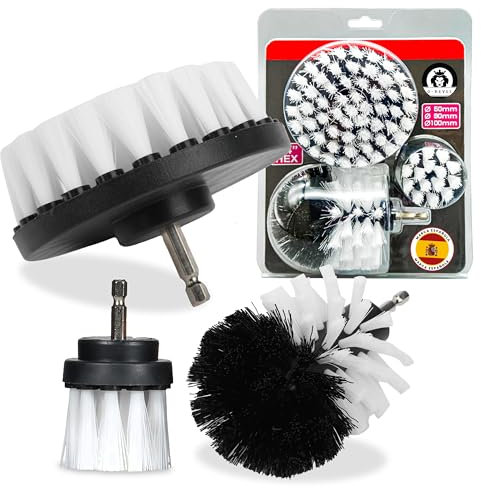 Cepillo de Limpieza para Taladro – Kit 3 Cepillos Taladro Tapicería y Coche – Accesorios Universales para Limpiar Alfombras, Llantas, Baños y Tapizados – Alta Resistencia y Eficiencia