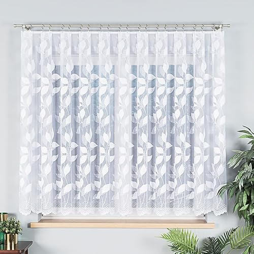 Gardinen Vorhangen Weiß Jacquard 300x175 cm (BxH) Dider Lang Kurz Vorhänge Kräuselband Wohnzimmer Gardinenschals Schlafzimmer Modisches Design Blätter