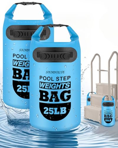 2 Pack 25lb Heavy Duty Pool Ladder Weights, Universal Above Ground Pool Step Sand Bags with Handles, 500D PVC Durable Waterproof & Foldable Sandbags for Swimming Pool Stairs (Sky Blue) | Above Ground Pool Step Sand Bags with Handles, 500D PVC Durable Waterproof & Foldable Sandbags for Swimming Pool Stairs