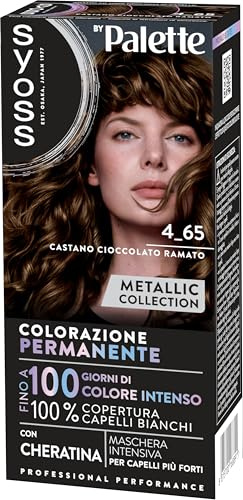 Syoss by Palette Metallic Collection Colorazione Permanente 4-65 Castano Cioccolato Ramato, con Cheratina, per 100% copertura dei capelli bianchi e fino a 100 giorni di colore