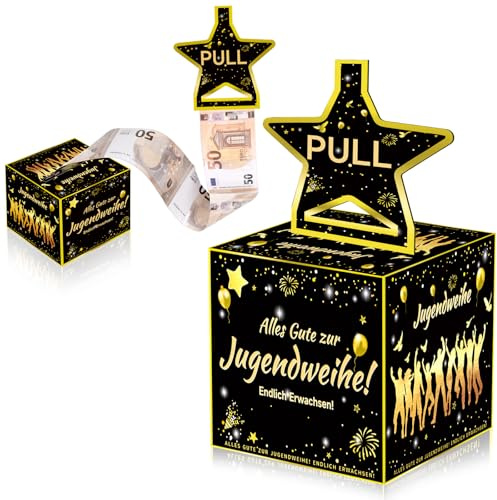 Jugendweihe Geschenke Mädchen Junge, Schwarz Gold DIY Überraschungsbox Geldgeschenke Verpackung, Geldgeschenk Jugendweihe Explosionsbox Glückwunschkarte Jugendweihe Karte