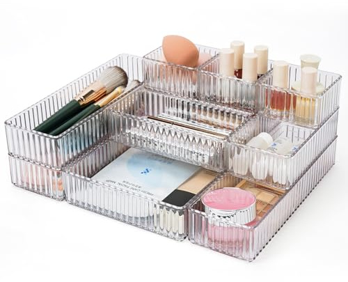 YTOPRO 10pcs Schubladen Organizer Schminktisch 4 Größen Drawer Organizer | Schubladenorganizer aus PET Make Up Organizer Schublade für Schublade, Schminktisch, Büro, Küchen