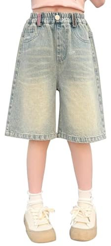 Jeans-Shorts für Mädchen, 12,7 cm, lässige Passform, dehnbare kurze Hose mit Taschen, Sommer, Schule, Jeans, Spielplatz-Shorts für Teenager, Mädchen und Kinder, hellblau, 12-13 Jahre