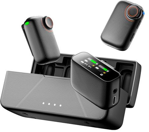 GUOMIS Microphone sans fil Lavalier - Réduction du bruit AI - 48 kHz/24 bits - Autonomie 18 h - Transmission de 250 m - Pour téléphones portables, ordinateurs, appareils photo, interviews