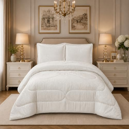 Textile Home Home Décor off white jacquard bedspread super king quilted bedding ivory large coverlet luxury embossed 3 piece bedding set