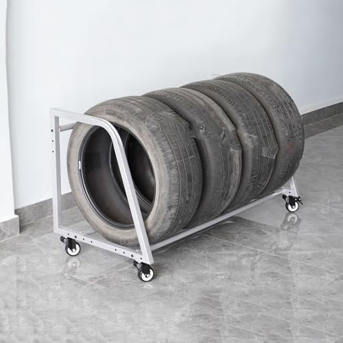 Robuster Stahl-Reifenhalter, Garagenreifenständer, Metallrollen-Reifenaufbewahrungs- und Transportwagen mit 4 Rädern, 127 x 60 x 70 cm