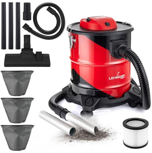LEHMANN Haddo Aspirapolvere Industriale 2000 W, Bidone Aspiracenere per Camino con Serbatoio in Acciaio Inox da 20 L, Doppio Sistema di Filtrazione, Filtro HEPA, Funzione Soffiante, Rosso e Nero