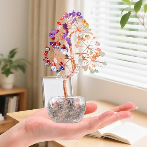 TOWEBOORY Kristalle Lebensbaum Deko, Chakra Feng Shui Baum Feng Shui Bunte Chakra Geldbau Kristallbaum Heilende Kristalle Geldbaum Baum des Lebens Kristall Bonsai Baum Dekoartikel Home Decor