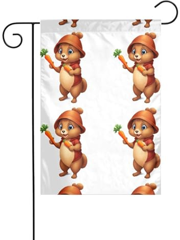 BROLEO Petit gopher tenant une carotte - Mât de drapeau de jardin extérieur - Décoration tendance - 30,5 x 45,7 cm