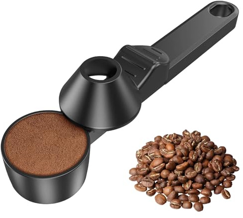 Cucharada de Medida de Café para Café Molido con Embudo, 30ML - Scoop para Cápsulas Reutilizables, Proteínas en Polvo y Té (Negro)