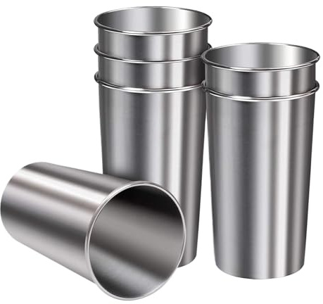 Générique Stainless Steel Cups - 6 pezzi 600 ml Unbreakable Tumbler for Kids, Adults, Sturdy Material with Stackable Space Saving, drinking Glasses for Hydration, Wine, Home, Restaurant