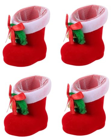 TOBBOMEY 4 Piezas Botas de Navidad para Infantiles Colgantes Decorativos con Diseño Navideño Resistentes y para Dulces y Fiestas