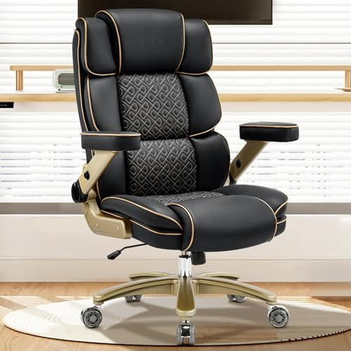 Big and Tall Bürostuhl 230kg, Ergonomischer Chefsessel aus Leder mit Komfortsitz, 5D Armlehnen, Verstellbarer Lendenstütze, Hoher Rücken, Großer Drehstuhl für Home Office, Schwarz