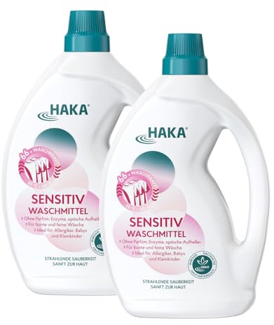 HAKA Sensitiv Waschmittel, 2x 2 L (132 WL), für Allergiker, parfümfrei