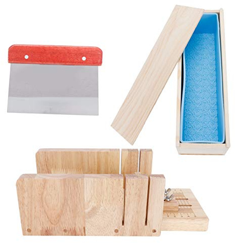 Juego de moldes de jabón de 1000 ml, caja de madera con patrón de rosas, cortador de jabón de acero inoxidable, kit para hacer jabón DIY, molde de pan para hornear pasteles,
