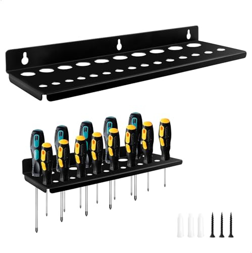 mimzemamz Schraubendreher Halterung,Werkzeughalter Wand mit Schrauben und Dübeln,35cm Werkzeughalter aus Kohlenstoffstahl für Garage,Lagerraum,Werkstatt und Arbeitstisch（Schwarz）