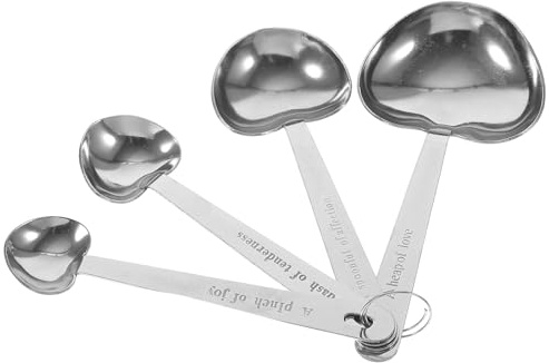 TOVINANNA Set 4 Cucchiai Dosatori da Cucina in Acciaio Inossidabile a Forma di Cuore, Misurini Incisi Resistenti per Dolci e Cottura, Utensili Compatti per Preparazioni di Latte in Polvere