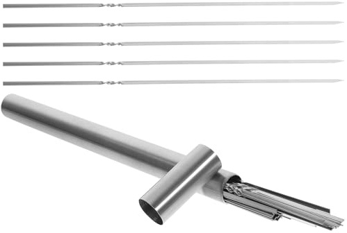 GLEAVI Set da 40 Spiedini Piatti in Acciaio Inox 35 Cm per Barbecue, Spiedini di Verdure e Carne Riutilizzabili, Accessori per Grigliate All’aperto, Utensili per Barbecue Patio e