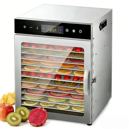 Deshidratador de Alimentos 400W, Deshidratador Profesional de Alimentos con 8 Bandejas﻿,Temperatura Ajustable 35-90℃ y Función de Temporizador,para Frutas, Verduras y Carnes Deshidrata (12 Bandejas)