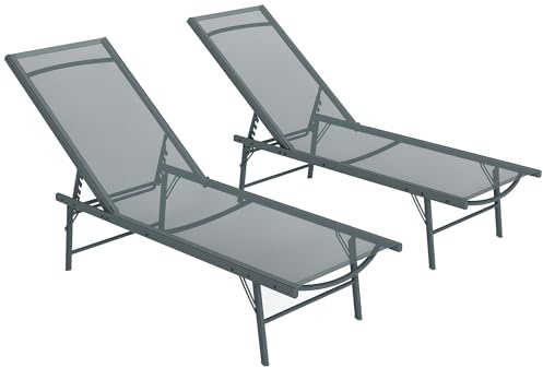 Outsunny Pack de 2 Tumbonas Jardín Exterior Tumbonas Plegables Reclinables en 5 Posiciones con Estructura Metálica y Asiento de Malla Transpirable para Playa Piscina 164x54x84 cm Gris Claro